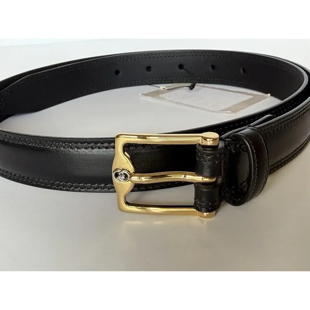 Gucci Men’s Rectangular Buckle Leather Belt Black 105/42 Italy 715600 NWT
